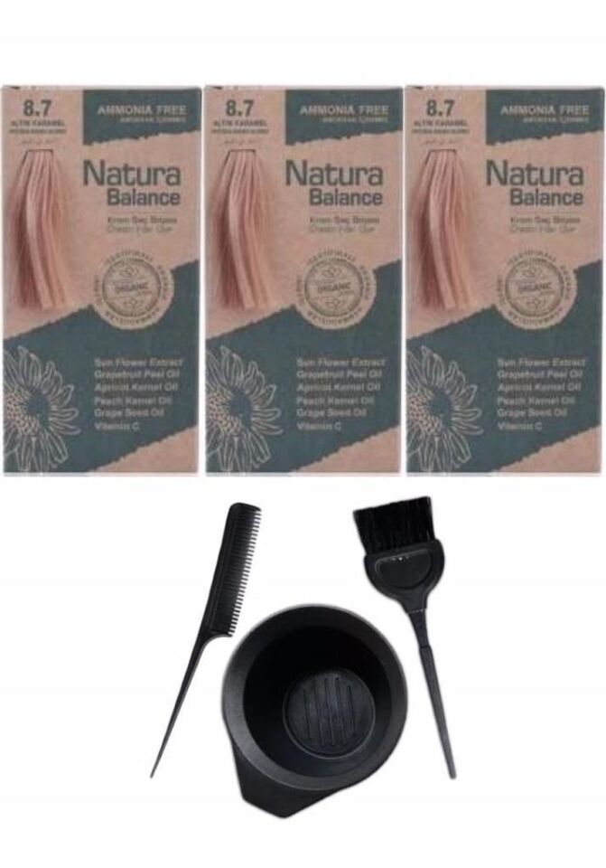 NATURA BALANCE SAÇ BOYASI 8.7 ALTIN KARAMEL 3 ADET+SAÇ BOYAMA SETİ