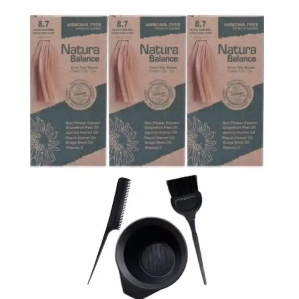 Natura Balance 8.7 Altın Karamel 3 Adet + Saç Boyama Seti