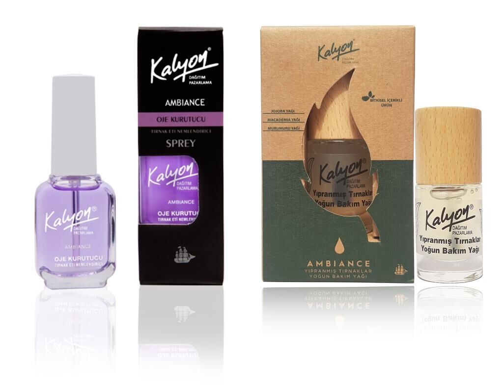 Kalyon Oje Kurutucu Sprey+Kalyon Bitkisel Yıpranmış Tırnaklar Yoğun Bakım Yağı 11 Ml