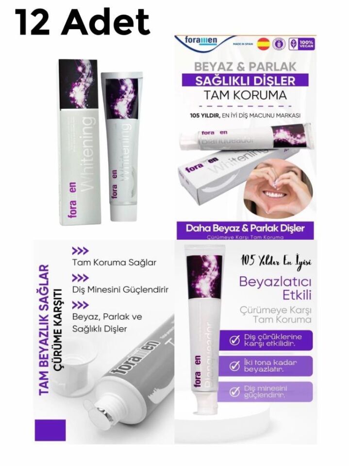 Foramen 12 Adet Whitening Beyazlatıcı Büyük Boy Diş Macunu 125 gr