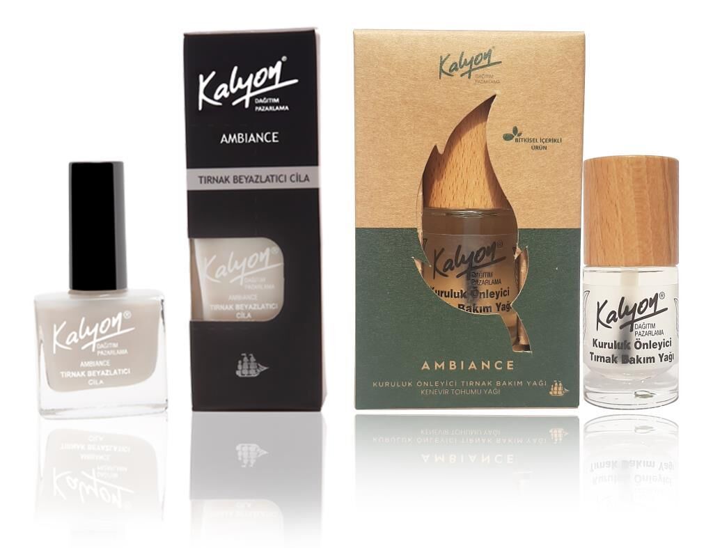 Kalyon Tırnak Beyazlatıcı Cila+Kalyon Bitkisel Kuruluk Önleyici Tırnak Bakım Yağı Kenevir Tohumu Yağı 11 Ml