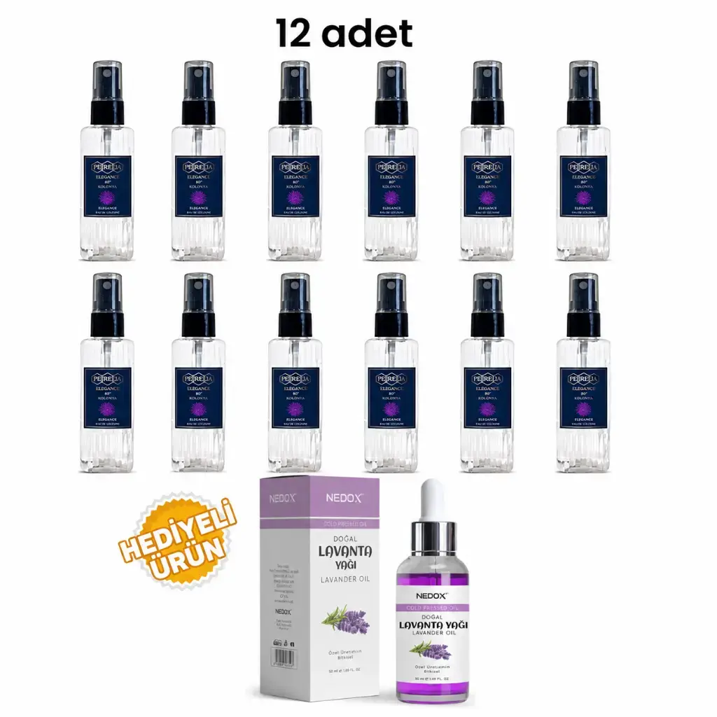 Pereja 12 Adet Elegance Kolonyası 50 ml ve Nedox Doğal Lavanta Yağı hediyeli kampanya paketi