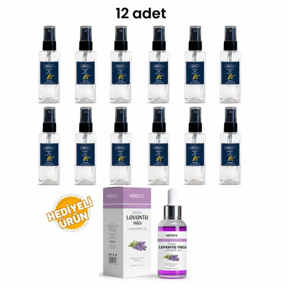 Pereja 12 Adet Mimoza Kolonyası 50 ml ve Nedox Doğal Lavanta Yağı hediyeli kampanya paketi