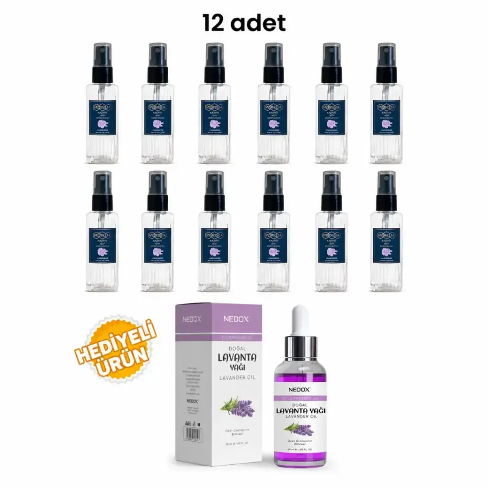 Pereja 12 Adet Kaşmir Kolonyası 50 ml ve Nedox Doğal Lavanta Yağı hediyeli kampanya paketi
