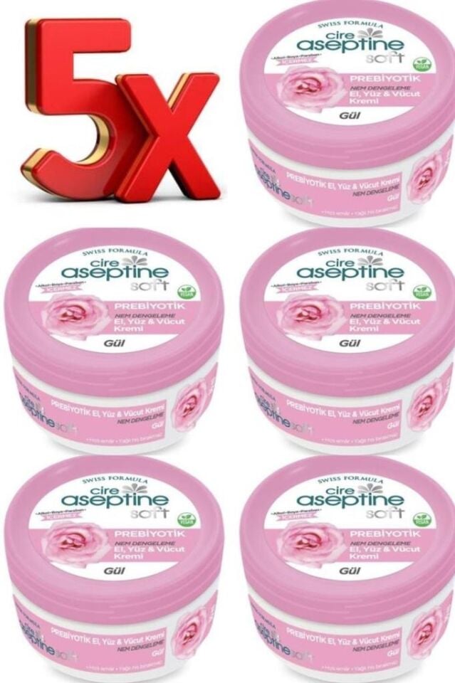 Cire Aseptine 5 Adet Soft Gül Özlü Prebiyotik El, Yüz & Vücut Nem Dengeleyici Bakım Kremi 30 Ml