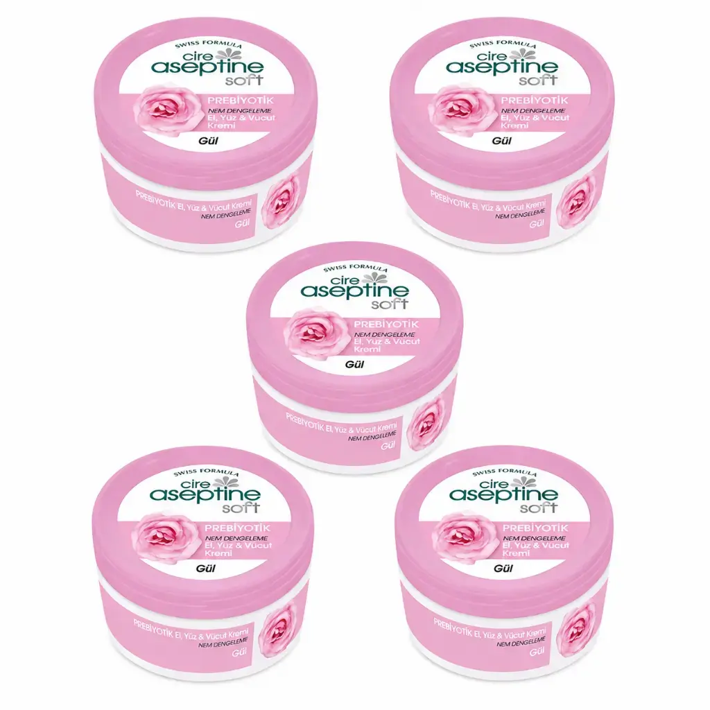Cire Aseptine Soft Gül Özlü Prebiyotik nem dengeleyici el yüz ve vücut bakım kremi 30 ml 5 adet