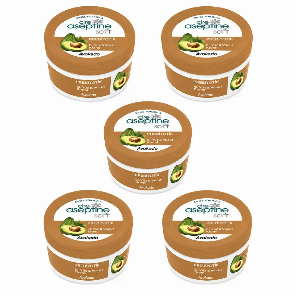 Cire Aseptine Soft Avokado Özlü Prebiyotik yoğun nemlendirici el yüz ve vücut bakım kremi 30 ml 5 adet