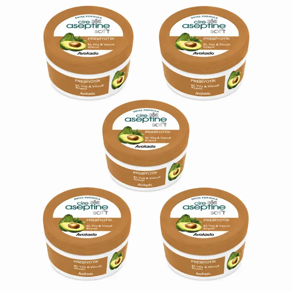 Cire Aseptine Soft Avokado Özlü Prebiyotik yoğun nemlendirici el yüz ve vücut bakım kremi 30 ml 5 adet