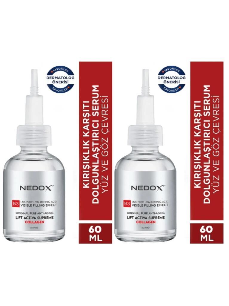 NEDOX 2 Adet Kırışıklık Karşıtı Dolgunlaştırıcı Botoks B3 Kolajen Serum 60 ml Ince Çizgi Sarkmalar