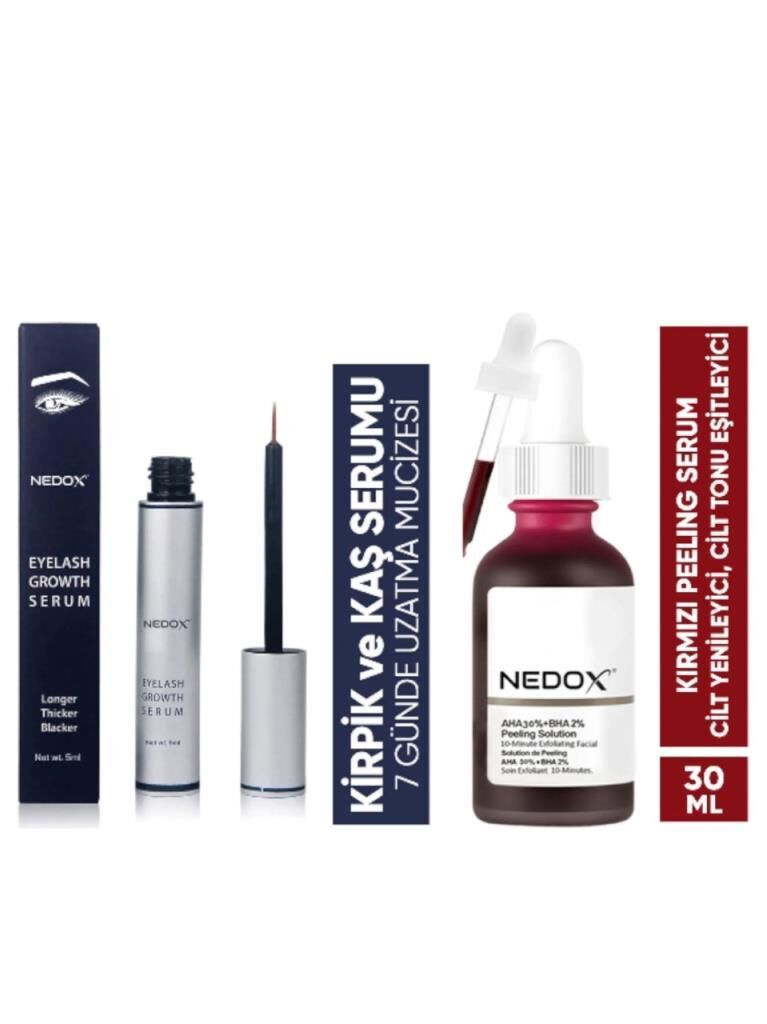 NEDOX Kaş Ve Kirpik Serum 5 ml+Cilt Yenileyici Cilt Tonu Eşitleyici Kırmızı Peeling Serum Aha %30 Bha %2 Ph % 3.5 Serum 30 ml