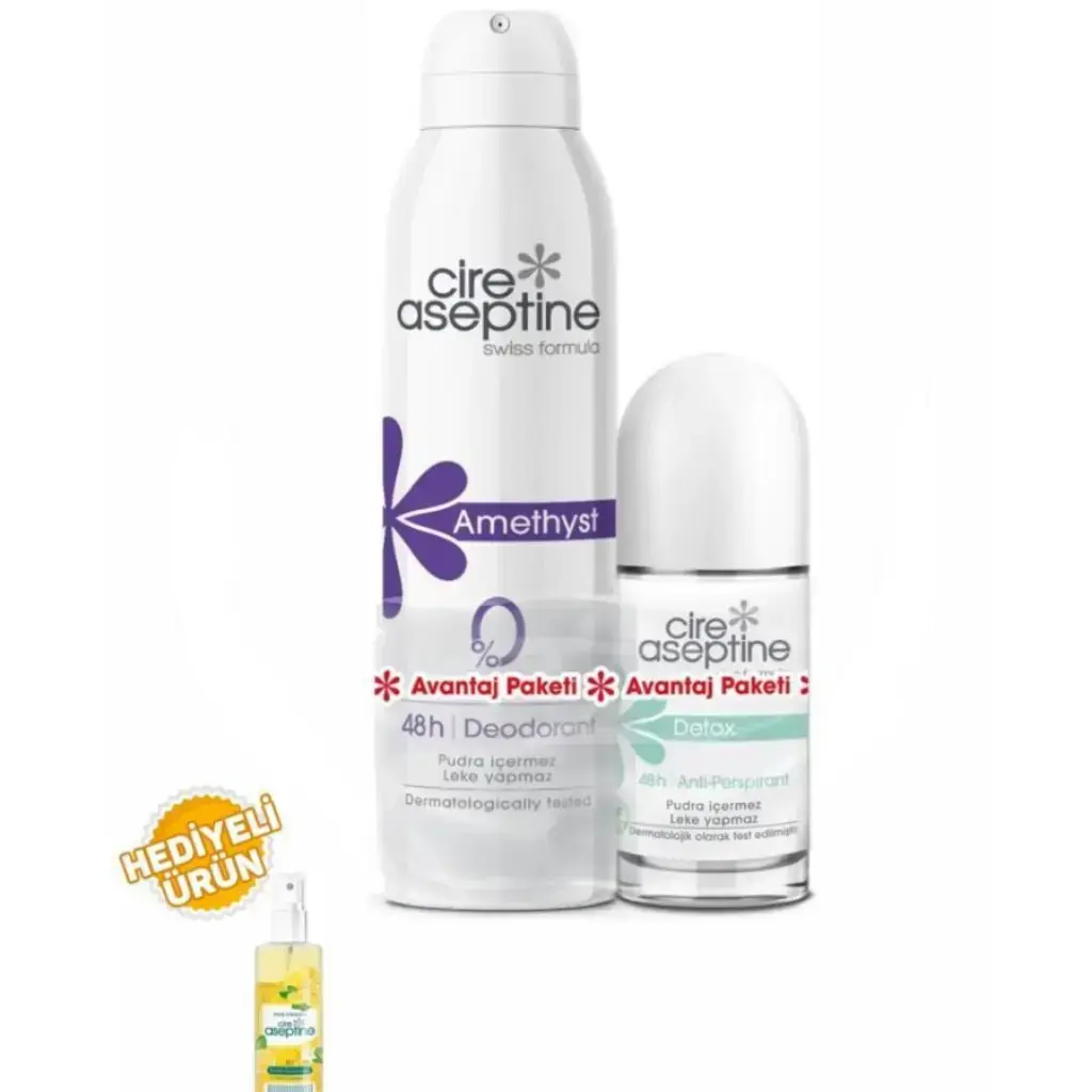 Cire Aseptine Amethyst Deodorant 150 ml ve Detox Roll-On 60 ml ikili avantaj paketi