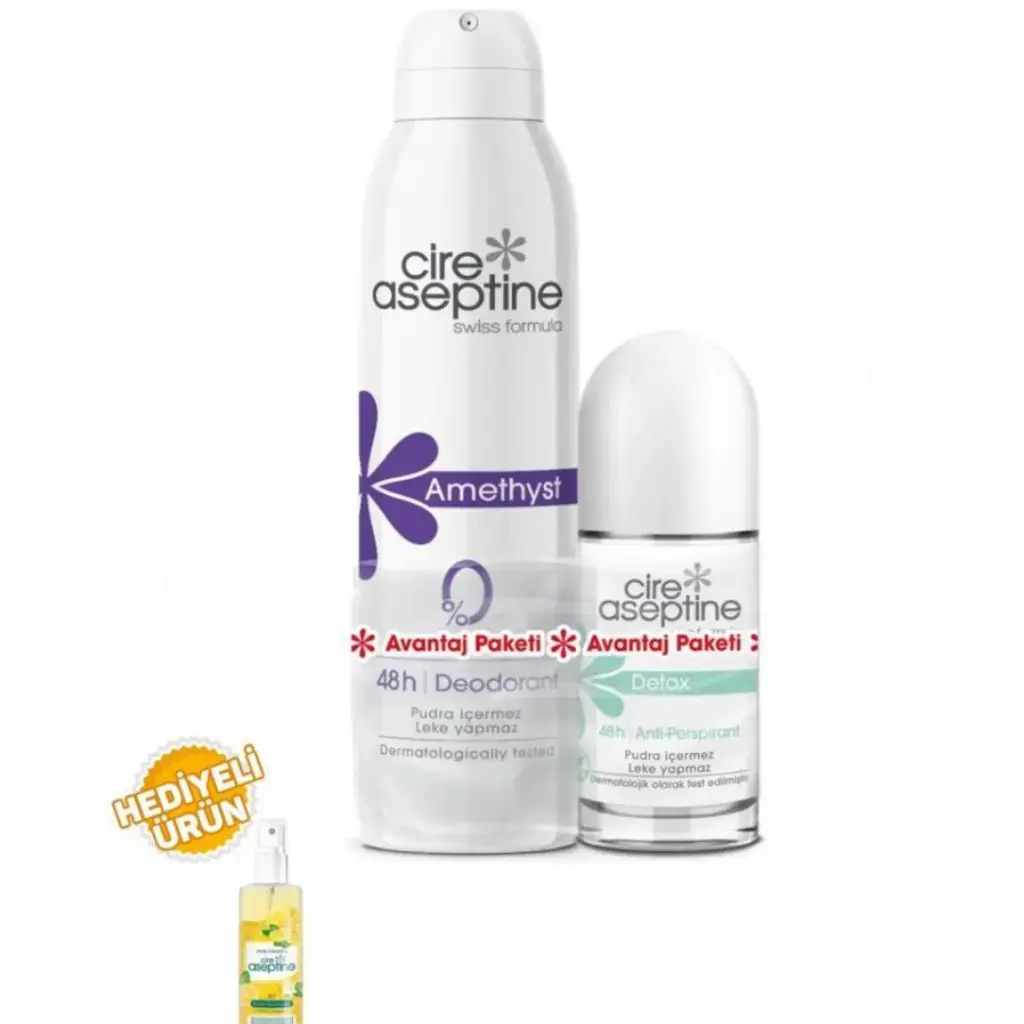 Cire Aseptine Amethyst Deodorant 150 ml ve Detox Roll-On 60 ml ikili avantaj paketi