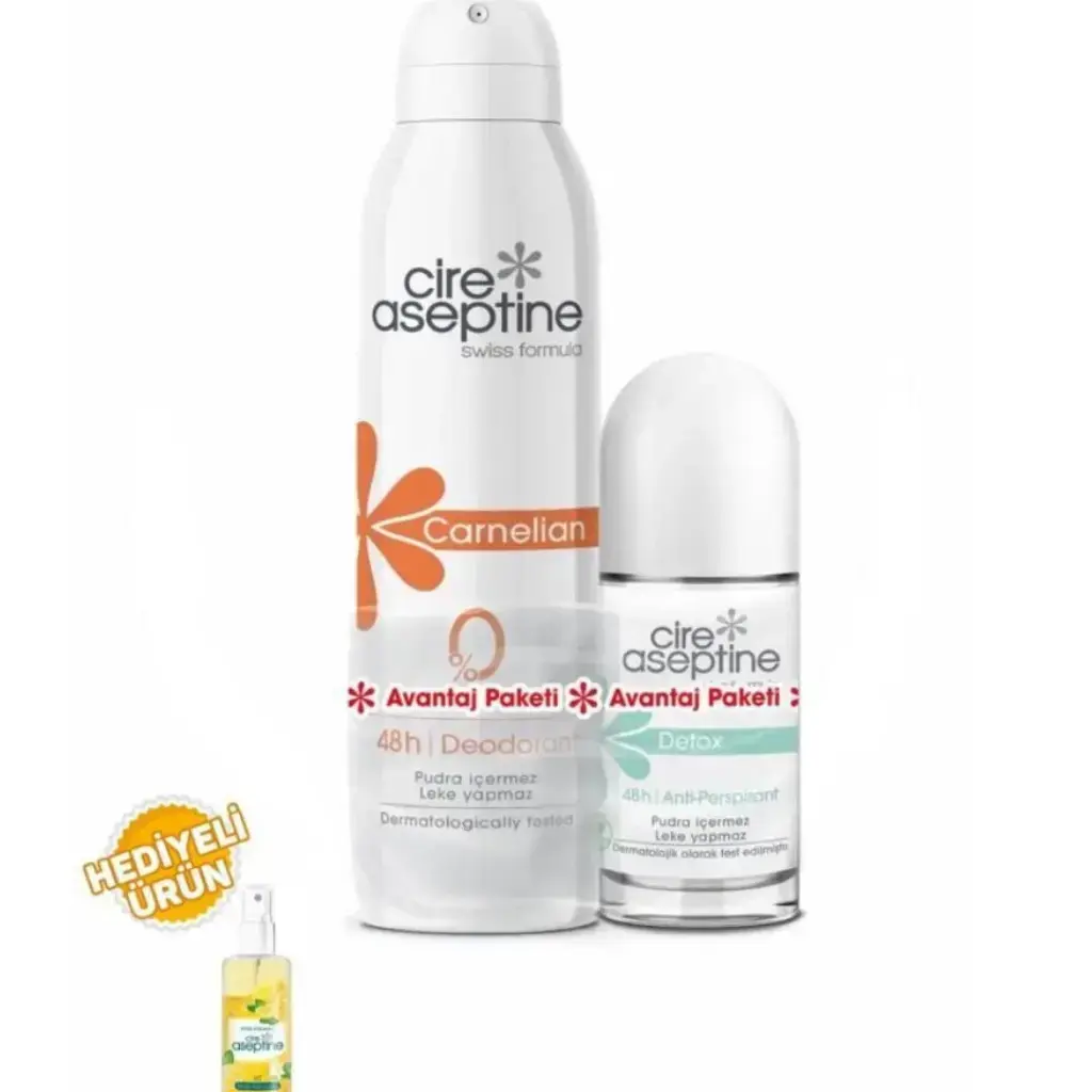 Cire Aseptine Carnelian Deodorant 150 ml ve Detox Roll-On 60 ml ikili avantaj paketi