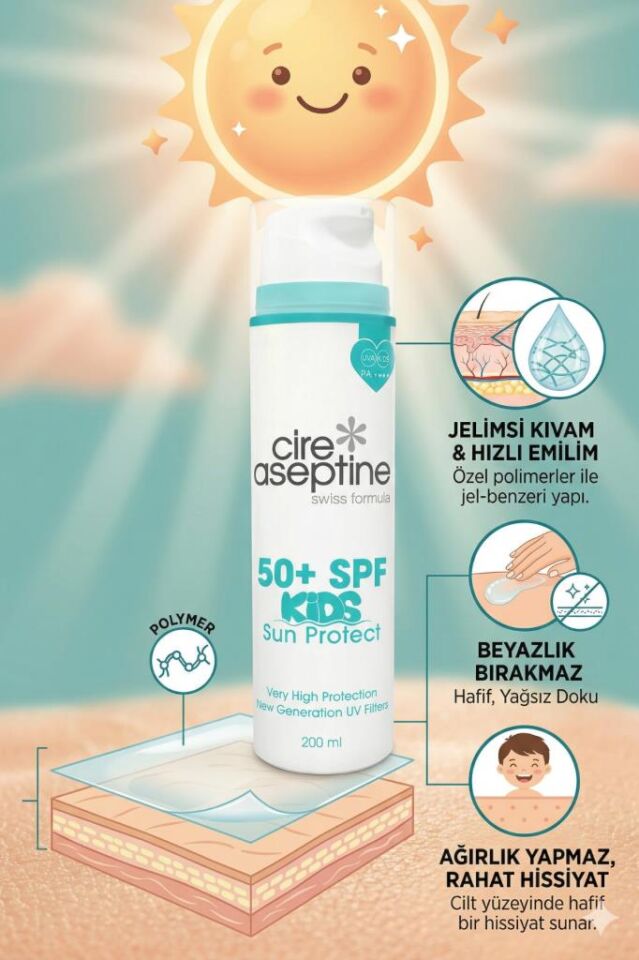Cire Aseptine Airless Günes Koruyucu Çocuk Vücut SPF 50+ Kids Sun Protect 200 ml