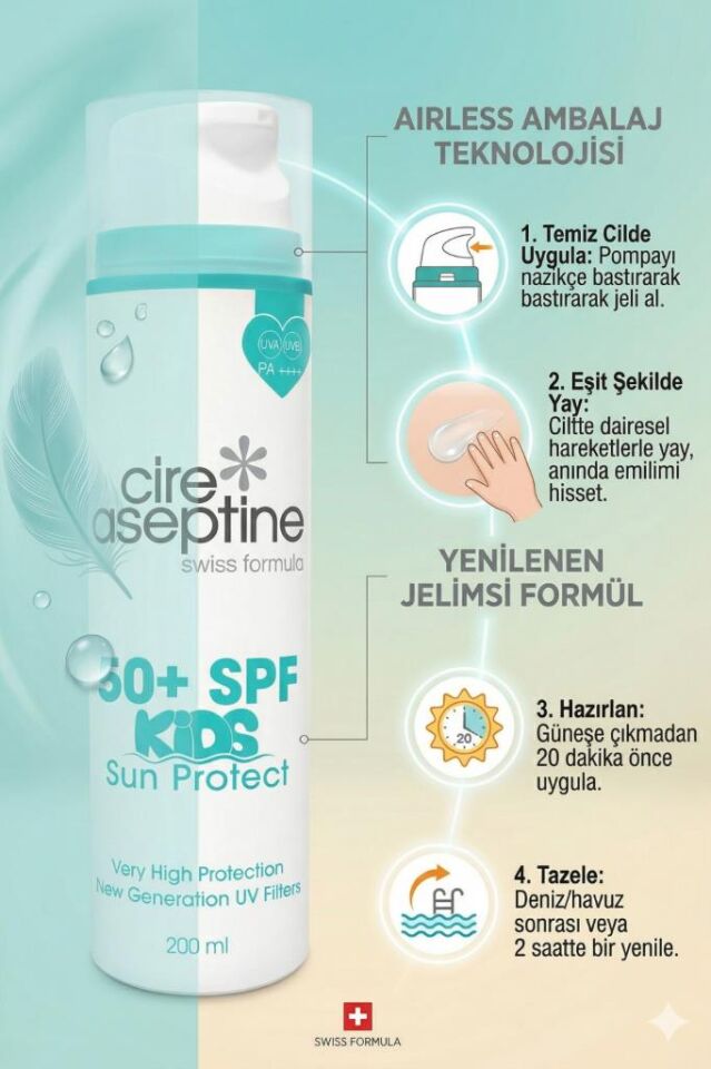 Cire Aseptine Airless Günes Koruyucu Çocuk Vücut SPF 50+ Kids Sun Protect 200 ml
