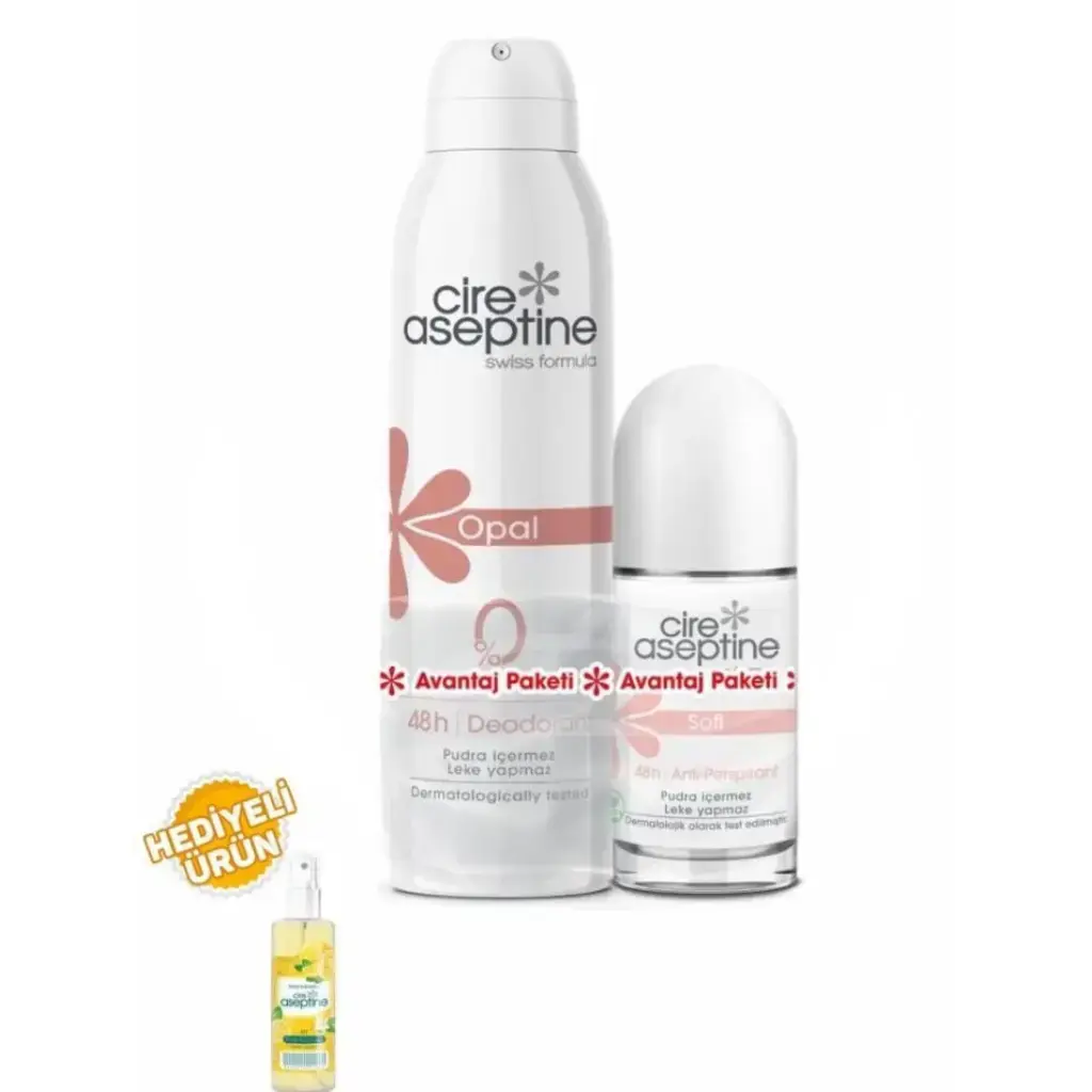 Cire Aseptine Opal Deodorant 150 ml ve Soft Roll-On 60 ml avantaj paketi kadın deodorant ve roll-on seti