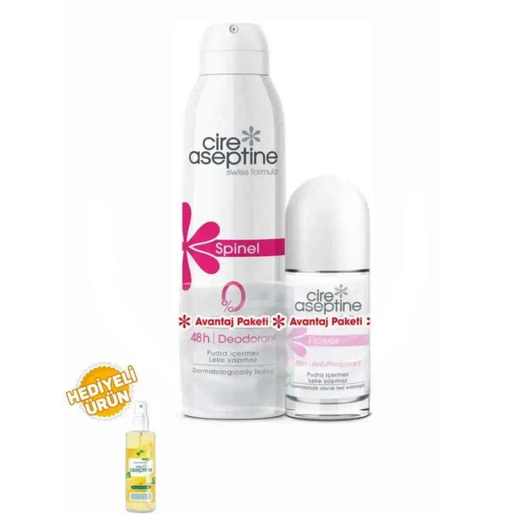 Cire Aseptine Spinel Deodorant 150 ml ve Flower Roll-On 60 ml avantaj paketi günlük kadın kişisel bakım seti