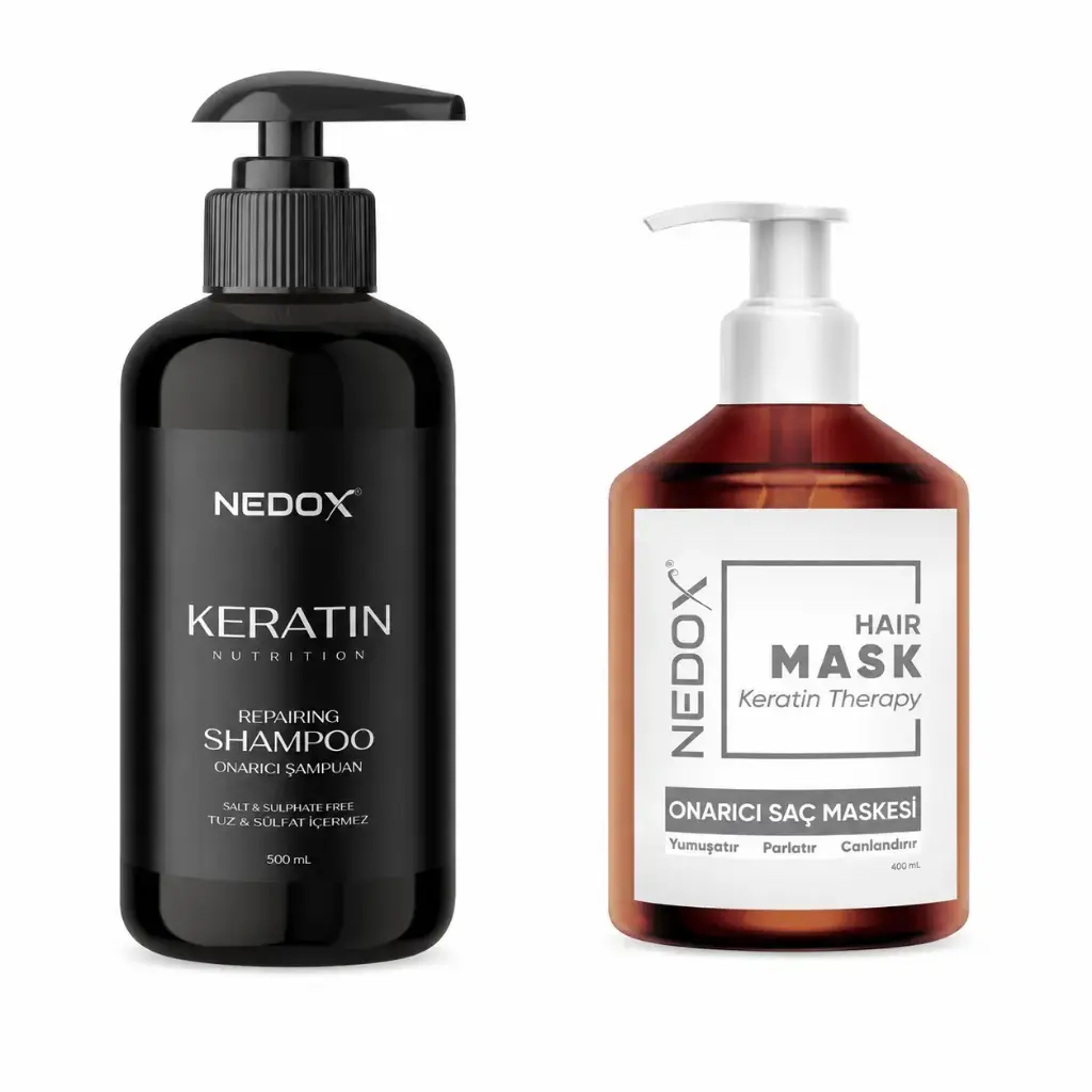 NEDOX Keratinli Saç Bakım Şampuanı 500 ml ve NEDOX Saç Bakım Maskesi 400 ml bakım seti