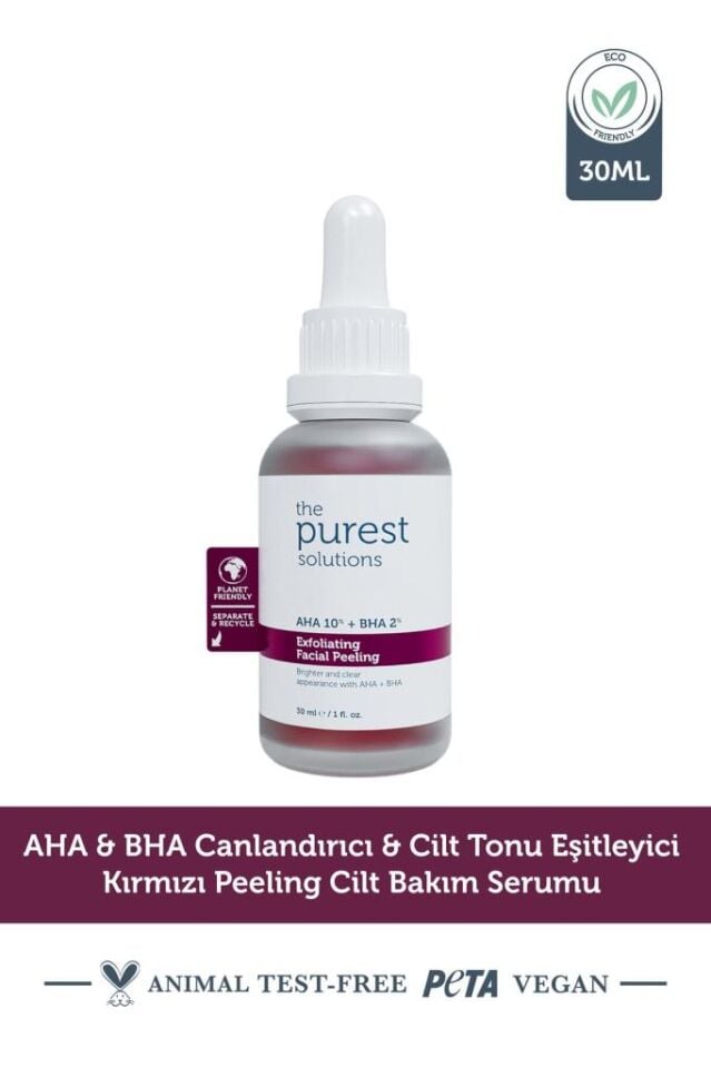 The Purest Solutions Aha & Bha Canlandırıcı & Cilt Tonu Eşitleyici Kırmızı Peeling Cilt Serumu 30 Ml (aha 10% + Bha 2%)