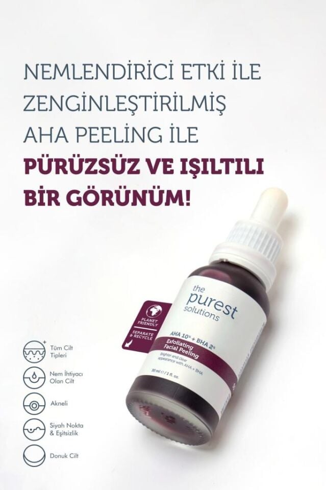 The Purest Solutions Aha & Bha Canlandırıcı & Cilt Tonu Eşitleyici Kırmızı Peeling Cilt Serumu 30 Ml (aha 10% + Bha 2%)