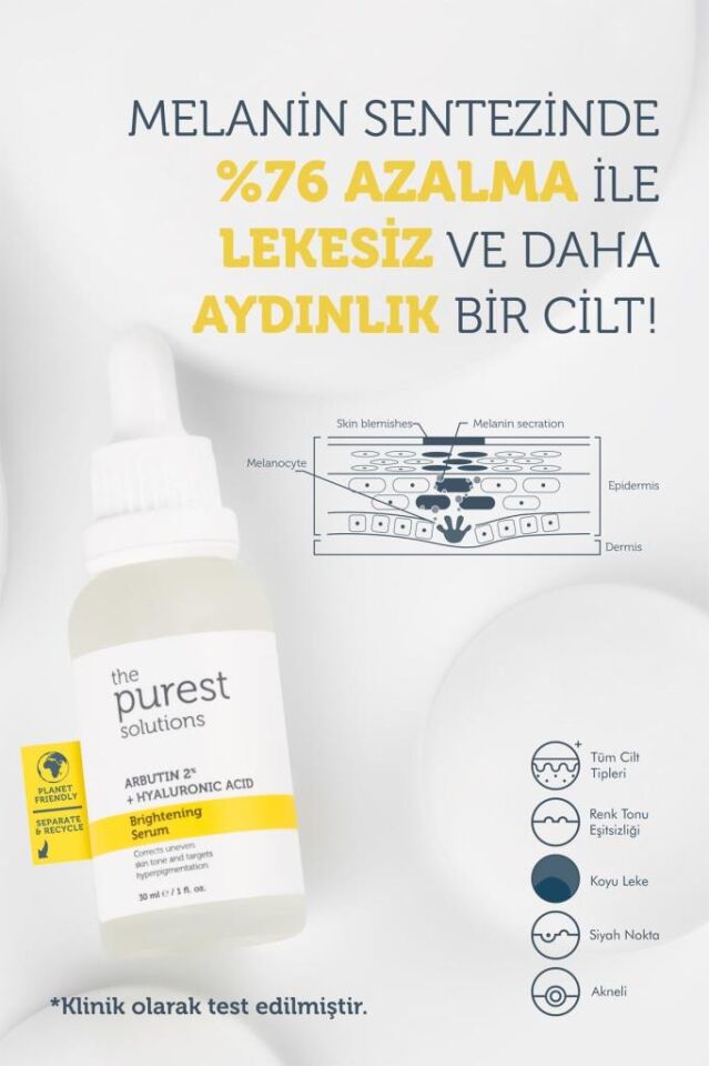 The Purest Solutions Leke Karşıtı Arbutin Cilt Bakım Serumu 30 Ml (arbutin %2 + Hyaluronic Acid)