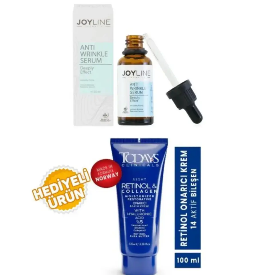 Joyline Anında Botoks Etkili Serum 30 ml ve Today's Onarıcı Krem 100 ml hediyeli kırışıklık karşıtı bakım seti