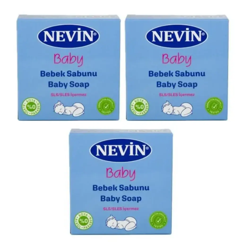 Nevin Bebek Sabunu 100 gr 3 adet sekizgen kalıp saç ve vücut temizliği için bebek sabunu