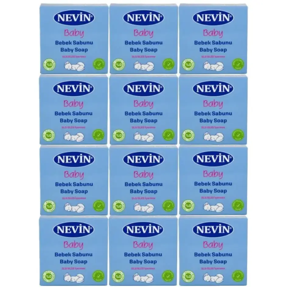 Nevin Bebek Sabunu 100 gr 12 adet sekizgen kalıp saç ve vücut temizliği için bebek sabunu