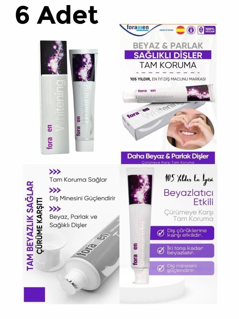 Foramen 6 Adet Whitening Beyazlatıcı Büyük Boy Diş Macunu 125 gr