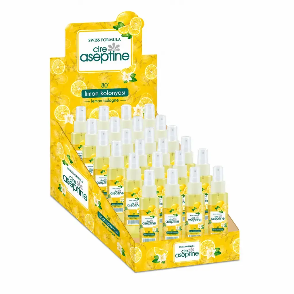 Cire Aseptine Limon Kolonyası 100 ml Sprey 24 Adet ferahlatıcı limon kolonyası çoklu paket