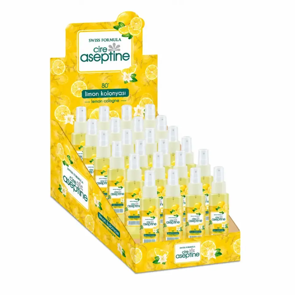 Cire Aseptine Limon Kolonyası 100 ml Sprey 24 Adet ferahlatıcı limon kolonyası çoklu paket