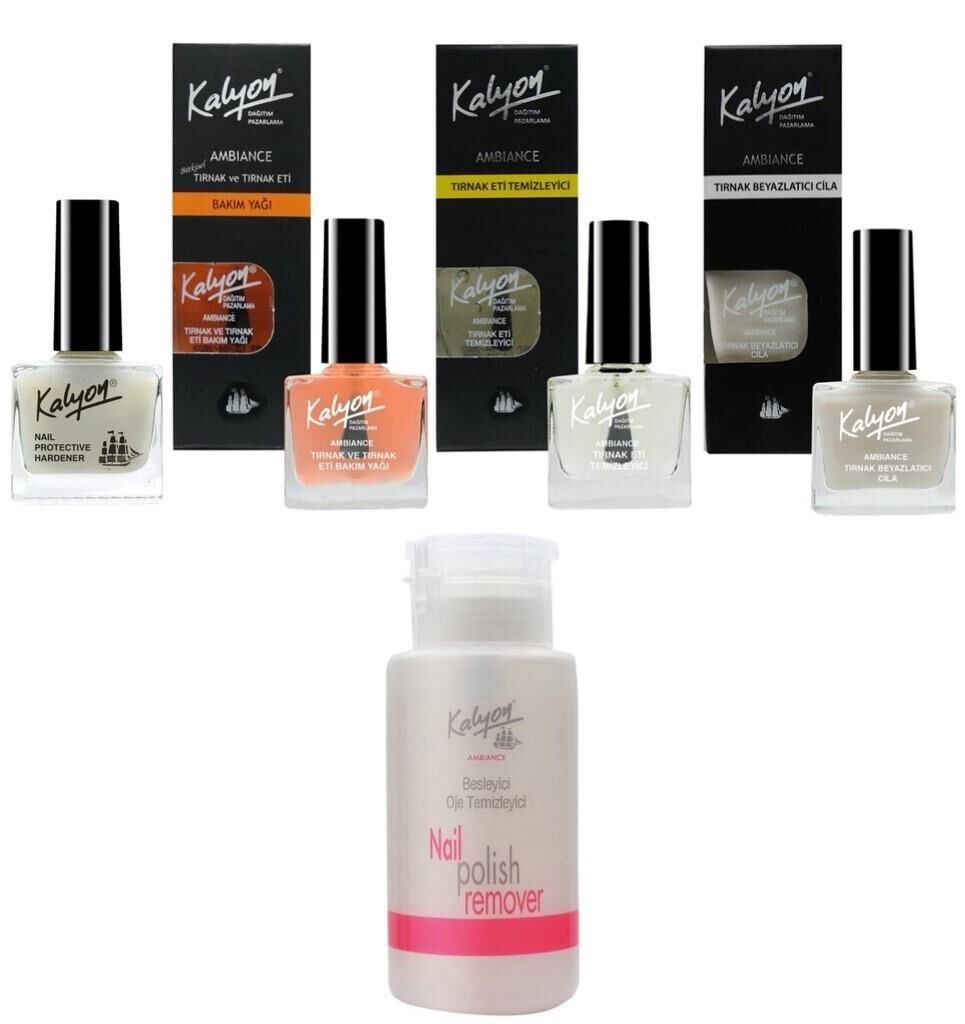 Kalyon Tırnak Setleştirici+Bakım Yağı+Et Temizleyici+Beyzalatıcı Cila+Pompalı Aseton 200Ml