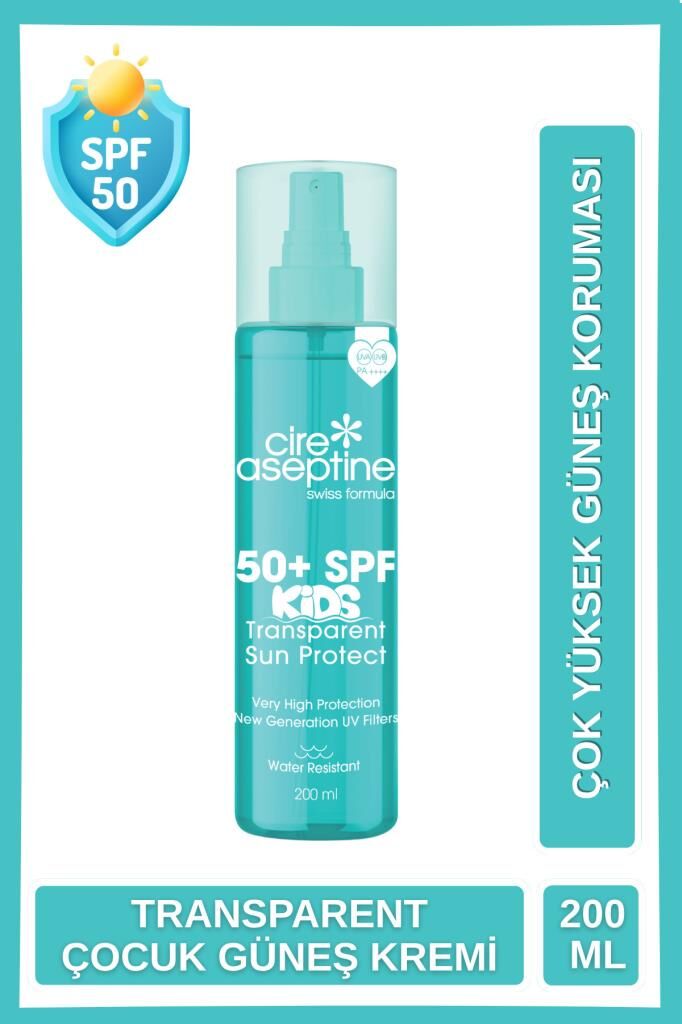 Cire Aseptine Kids 50+ SPF Yüksek Korumalı Şeffaf Çocuk Güneş Koruyucu Krem 200 ml