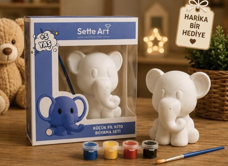 Sette Art Küçük Fil Kito Boyama Seti 5+Yaş Boya ve Fırça Dahil