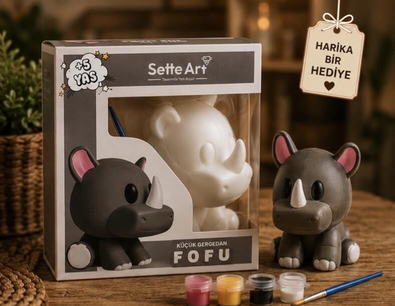 Sette Art Küçük Gergedan Fofu Boyama Seti 5+Yaş Boya ve Fırça Dahil