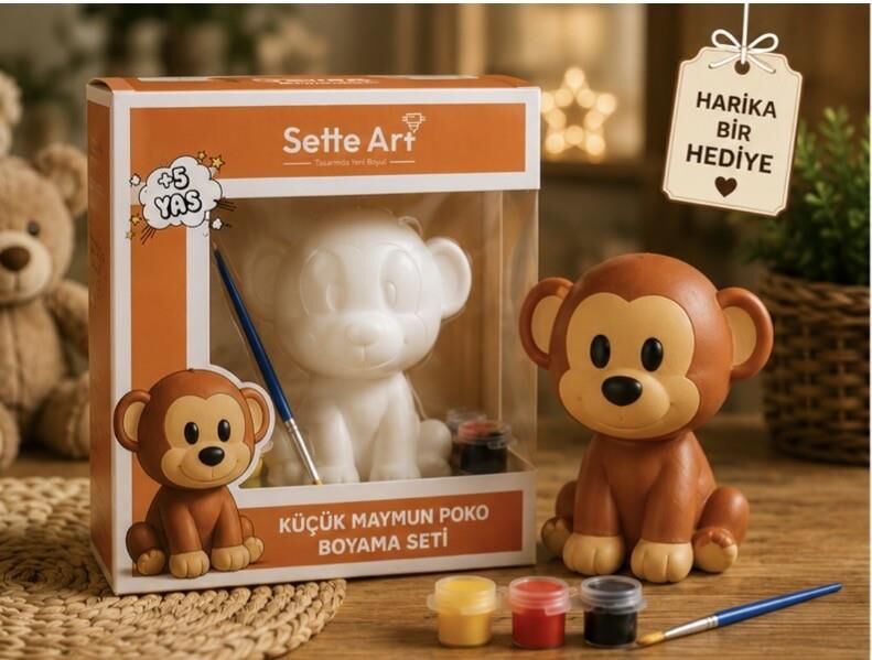 Sette Art Küçük Maymun Poko Boyama Seti 5+Yaş Boya ve Fırça Dahil