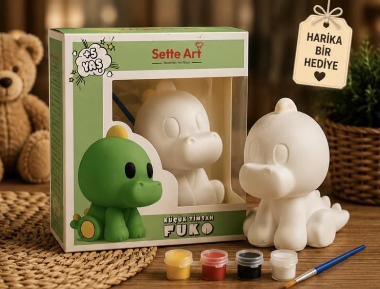 Sette Art Küçük Timsah Fuko Boyama Seti 5+Yaş Boya ve Fırça Dahil