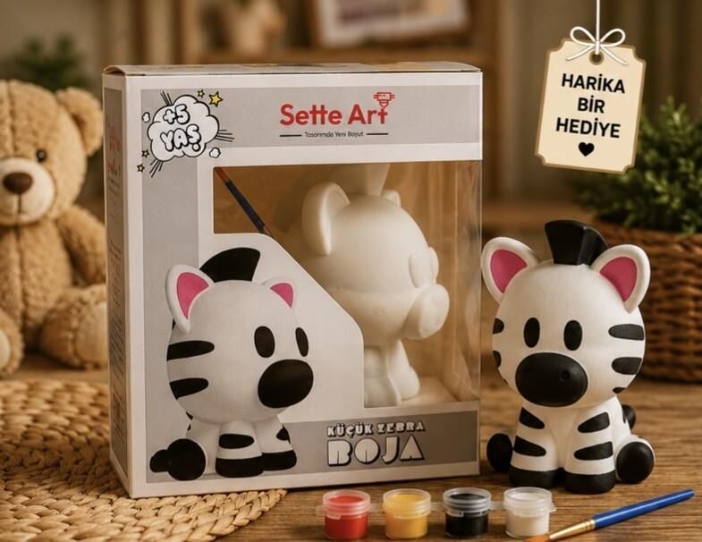 Sette Art Küçük Zebra Boja Boyama Seti 5+Yaş Boya ve Fırça Dahil