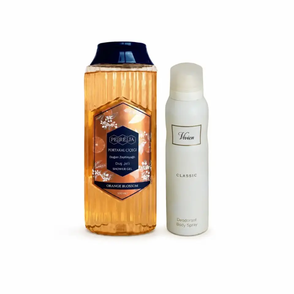 Pereja Portakal Çiçeği Doğal Zeytinyağlı Duş Jeli 500 ml ve Vivien Classic Bayan Deodorant 150 ml hediyeli bakım seti