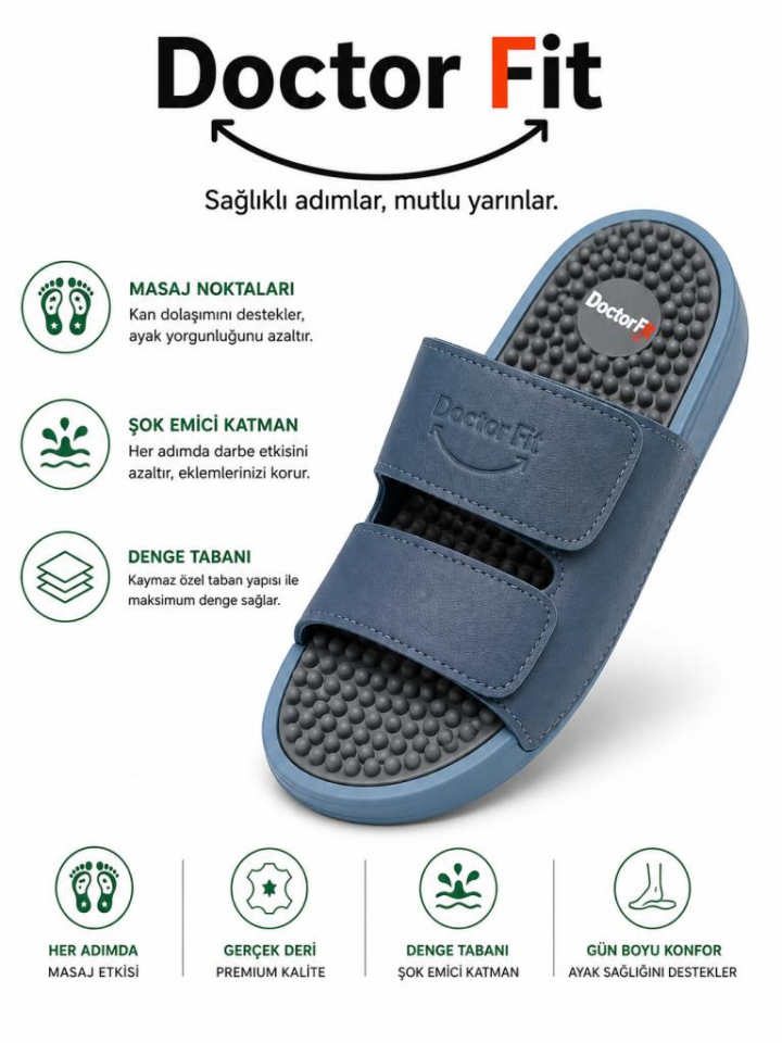 Doctor Fit Refleksoloji Rahatlatıcı,Akapunktur Masaj Terliği Mavi Erkek Terliği 43 Numara