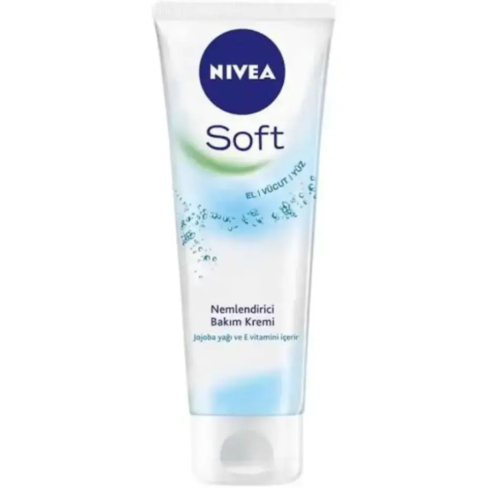 Nivea Soft Nemlendirici Bakım Kremi 75 ml E vitamini ve jojoba yağı içeren hızlı emilen yüz el ve vücut bakım kremi