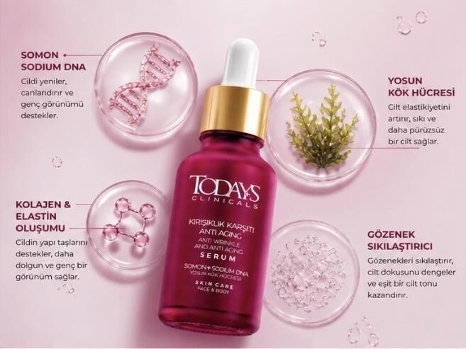 TODAYS CLİNİCALS Somon + Sodyum Dna + Yosun Kök Hücresi + Kolejen Ve Elastin Oluşturur + Gözenek Sıkılaştırır