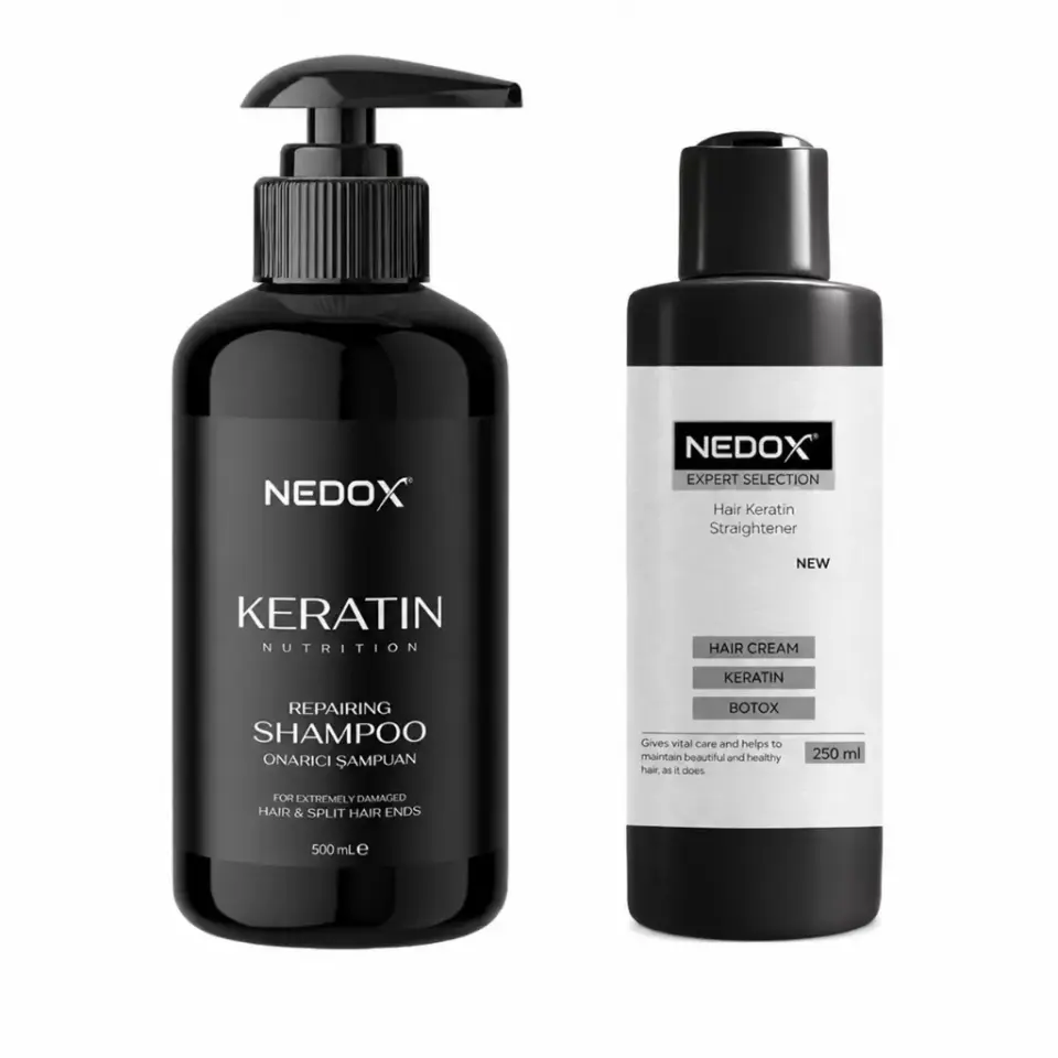NEDOX Keratinli Saç Bakım Şampuanı 500 ml ve Keratin Botoks Saç Düzleştirici Krem 250 ml bakım seti