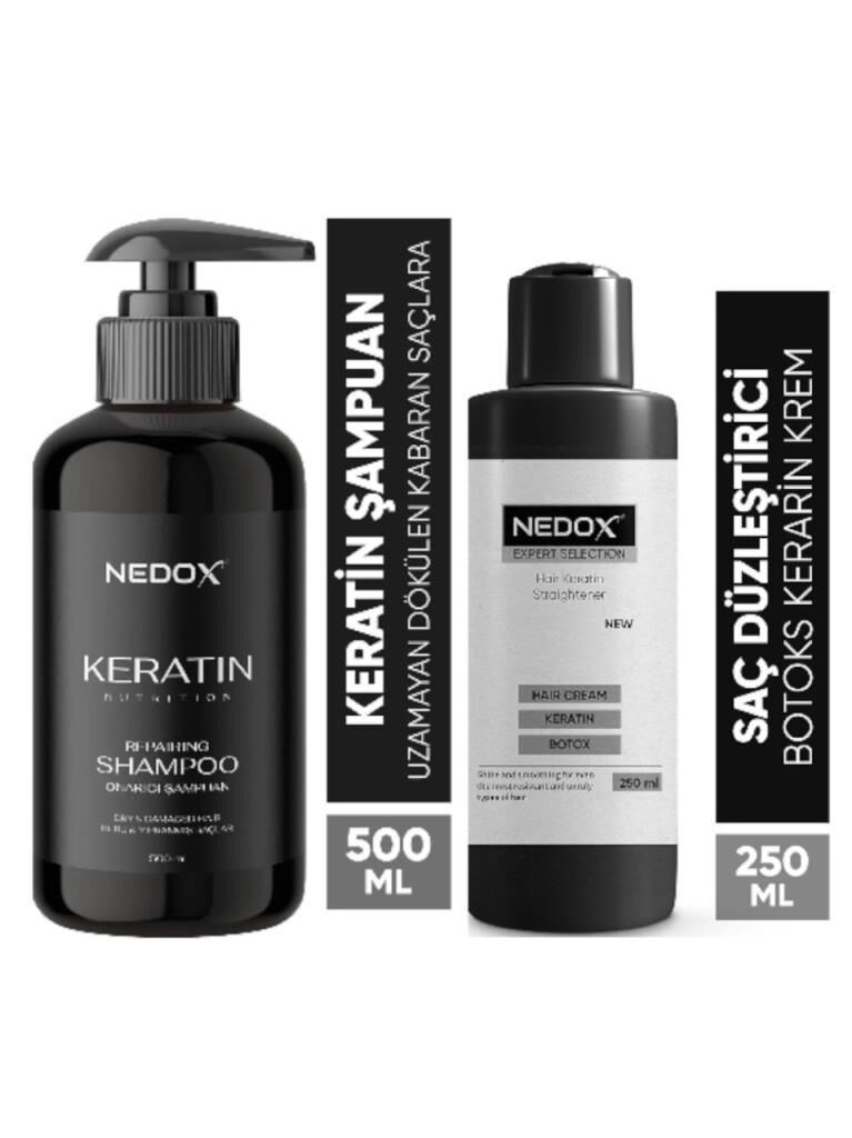 NEDOX Keratinli Saç Bakım Şampuanı 500 ml+ Saç Düzleştirici,şekillendirici Keratin Botoks Krem 250 ml