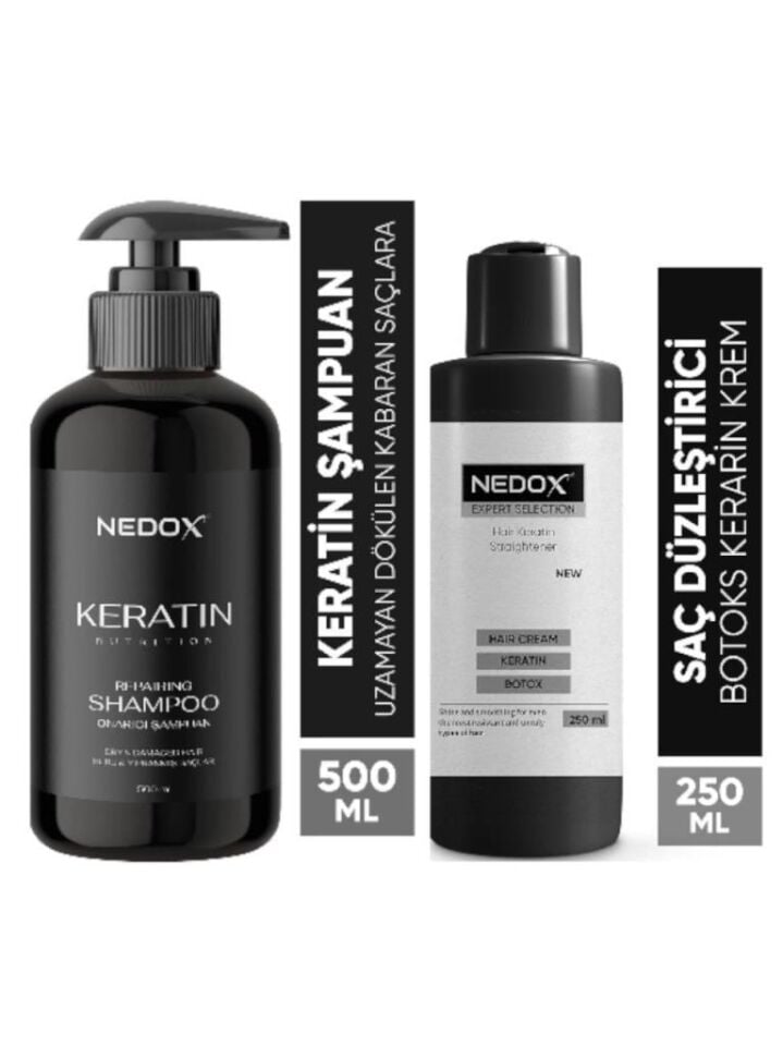 NEDOX Keratinli Saç Bakım Şampuanı 500 ml+ Saç Düzleştirici,şekillendirici Keratin Botoks Krem 250 ml