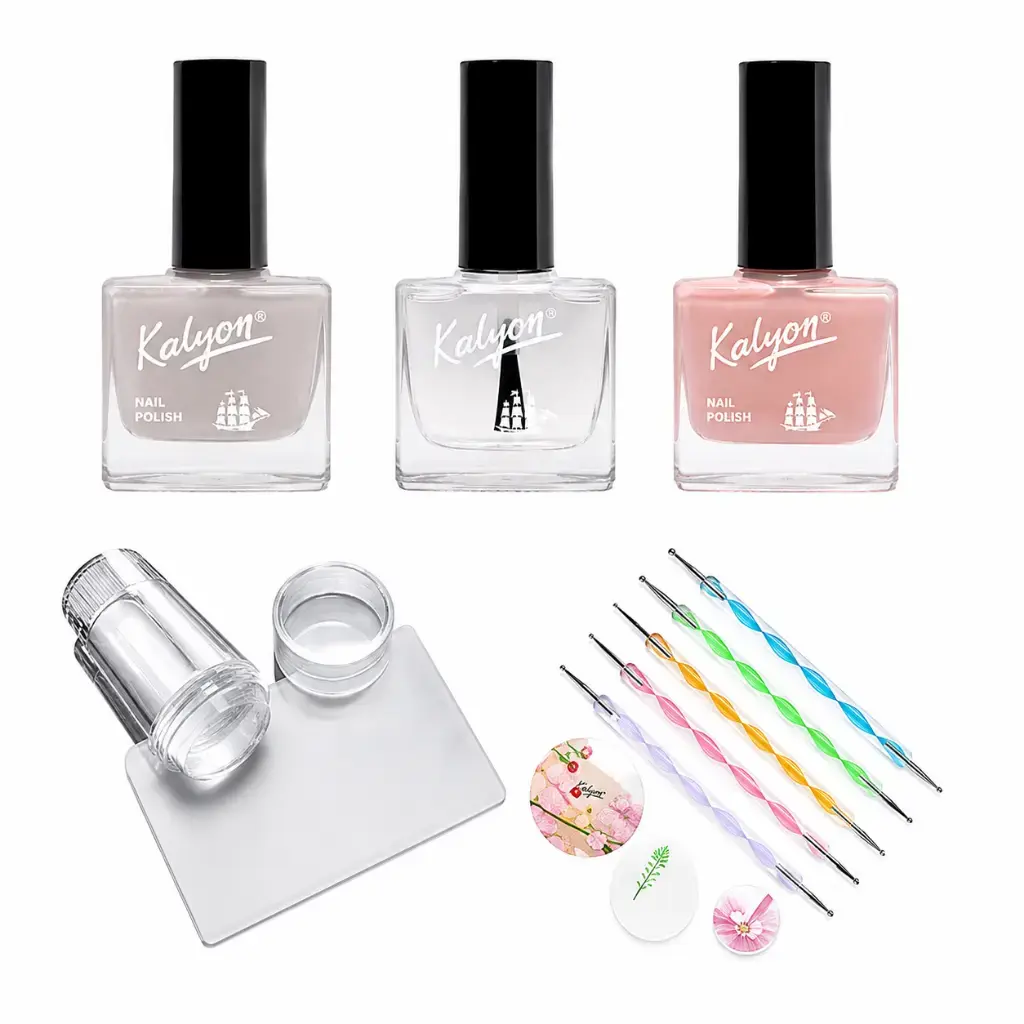 Kalyon Tırnak Sertleştirici+French Set+Stamper+Dot Kalemi 5li