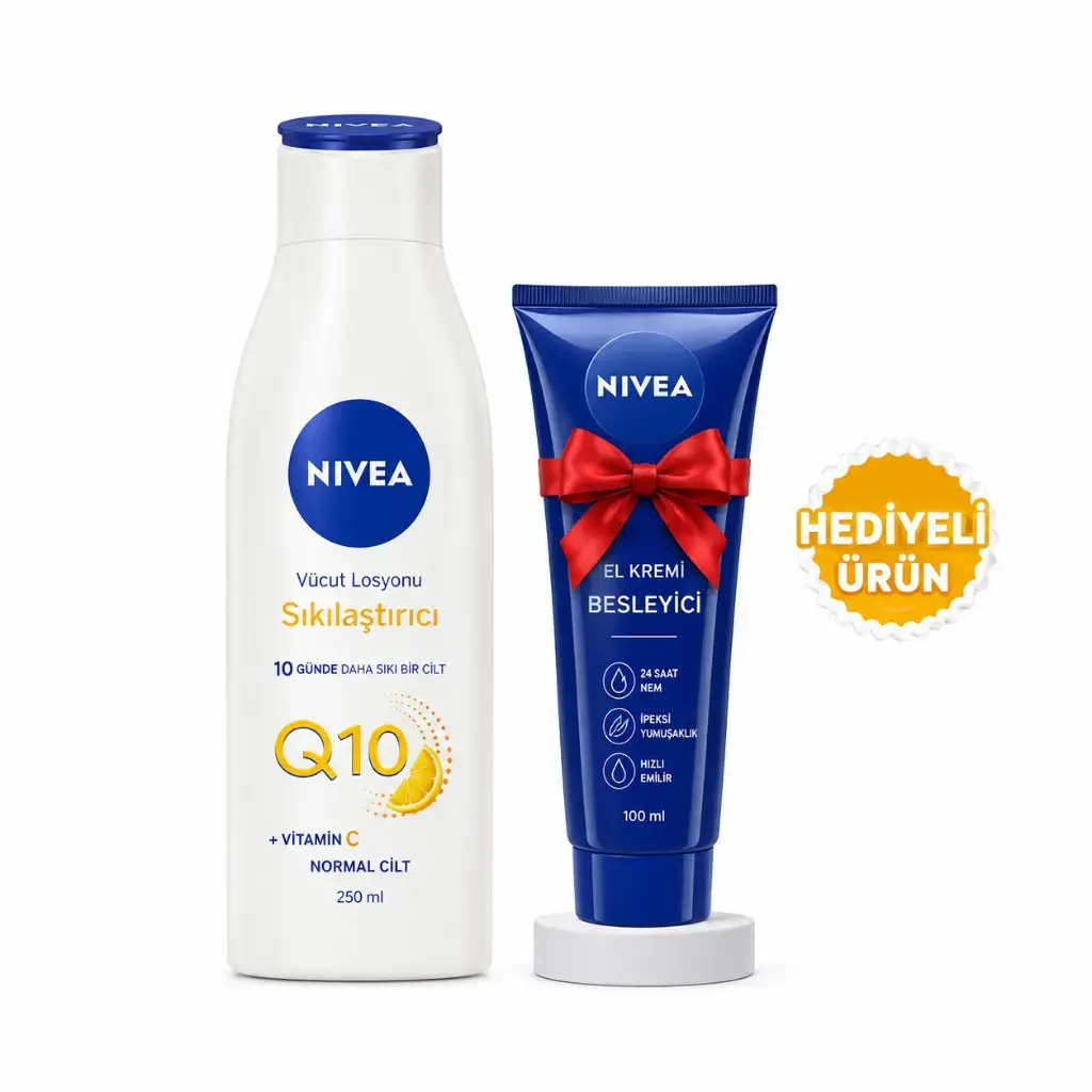 Nivea Q10 Sıkılaştırıcı Vücut Losyonu 250 ml ve Todays Clinicals Retinol Krem 100 ml hediyeli bakım seti