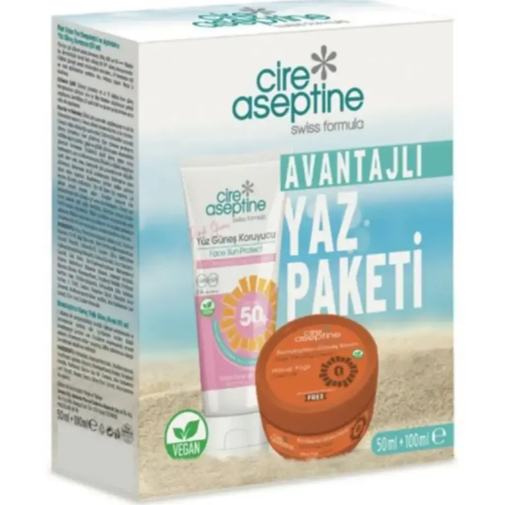 Cire Aseptine Yaz Paketi Pink Shine 50 SPF ve Havuç Bronzlaştırıcı Güneş Kremi 100 ml ikili yaz bakım seti