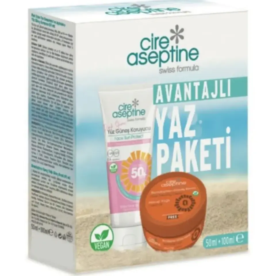 Cire Aseptine Yaz Paketi Pink Shine 50 SPF ve Havuç Bronzlaştırıcı Güneş Kremi 100 ml ikili yaz bakım seti
