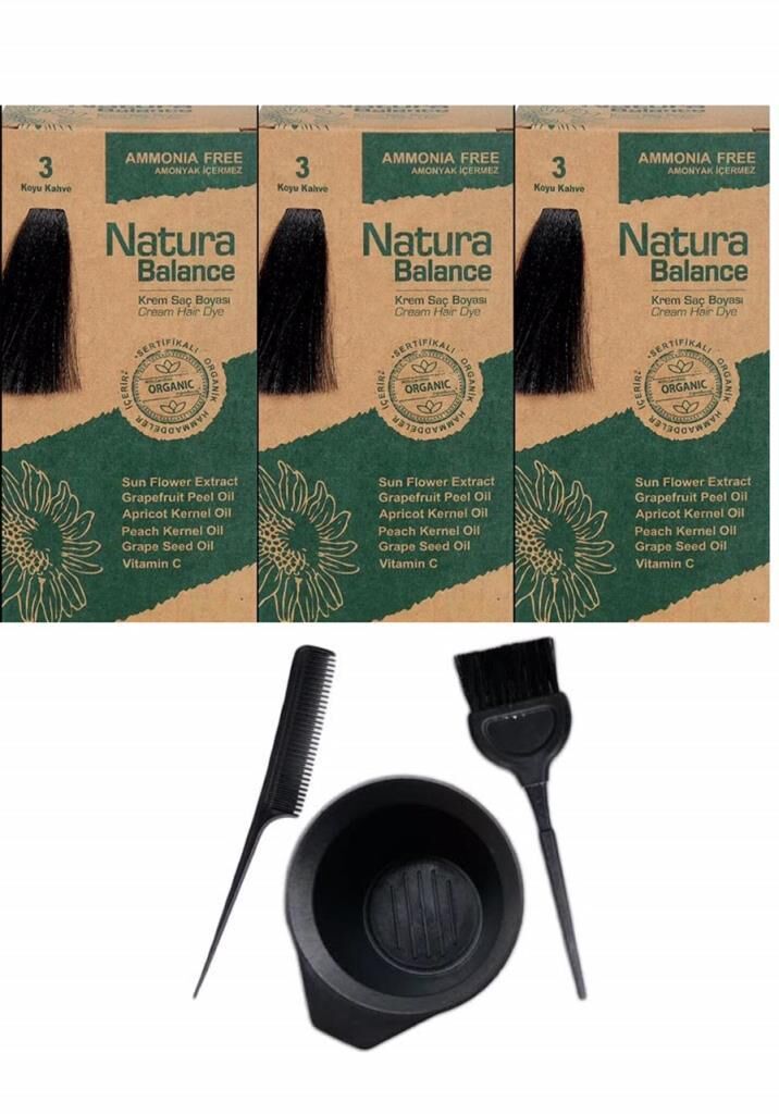 NATURA BALANCE SAÇ BOYASI 3 KOYU KAHVE 3 ADET+SAÇ BOYAMA SETİ